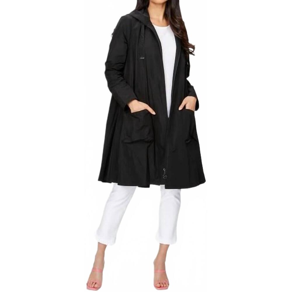 NEW JOSEPH RIBKOFF memory woven hooded trapeze coat in black